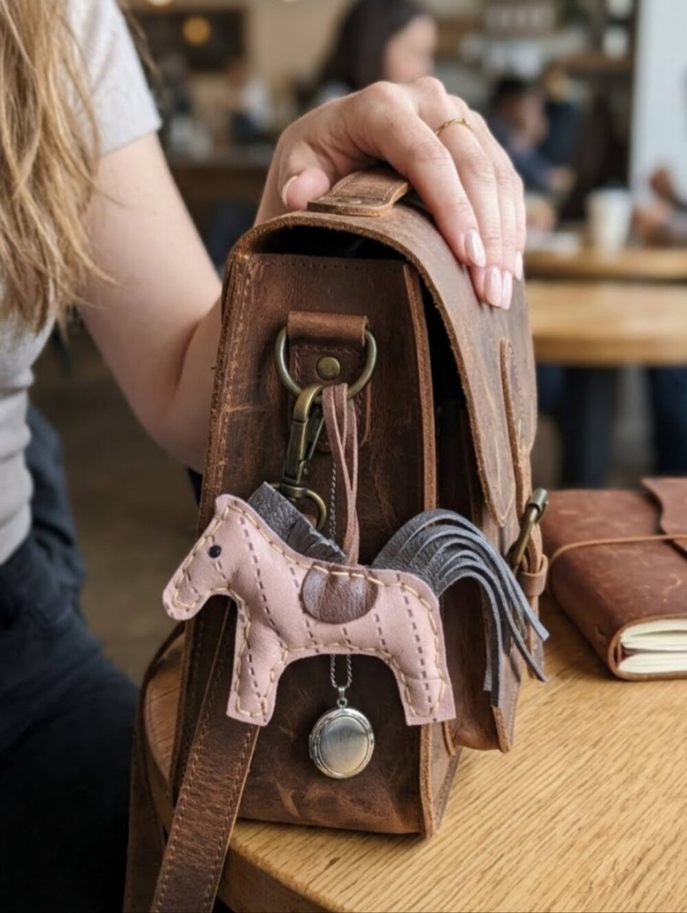 Handmade Genuine Leather Horse Purse Charm- Tan/Brown/Gray